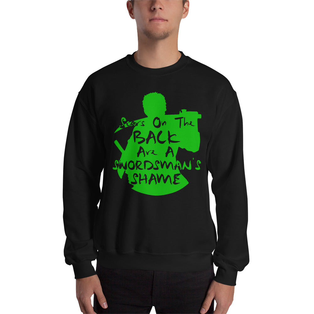 "Scars On The Back Are A Swordsman's Shame" Zoro Inspired Quote Sweatshirt One Piece (Dark Fabric)
