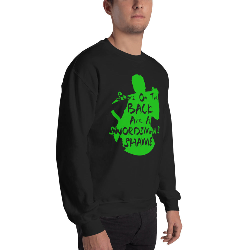 "Scars On The Back Are A Swordsman's Shame" Zoro Inspired Quote Sweatshirt One Piece (Dark Fabric)