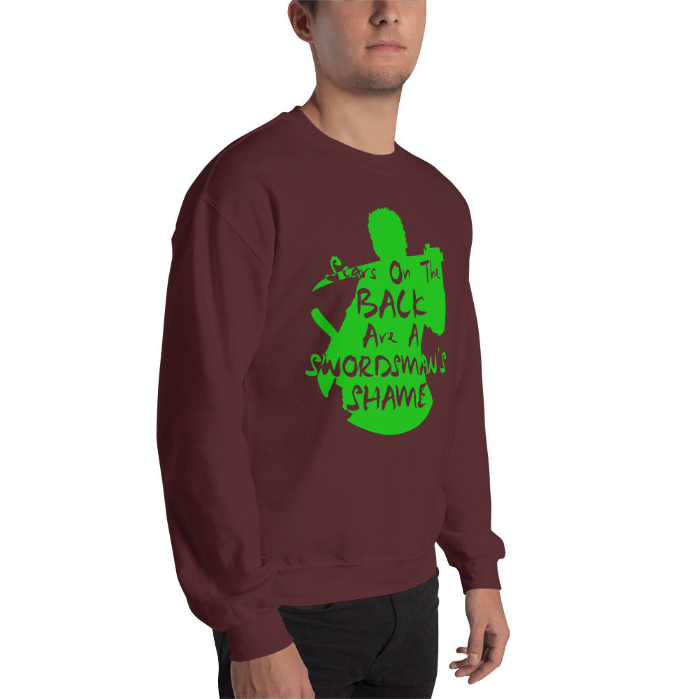 "Scars On The Back Are A Swordsman's Shame" Zoro Inspired Quote Sweatshirt One Piece (Dark Fabric)