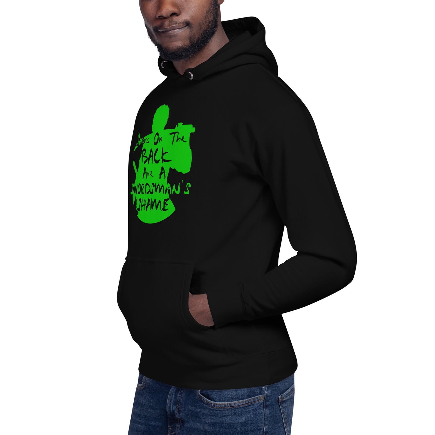 "Scars On The Back Are A Swordsman's Shame" Zoro Inspired Quote Unisex Hoodie One Piece (Dark Fabric)