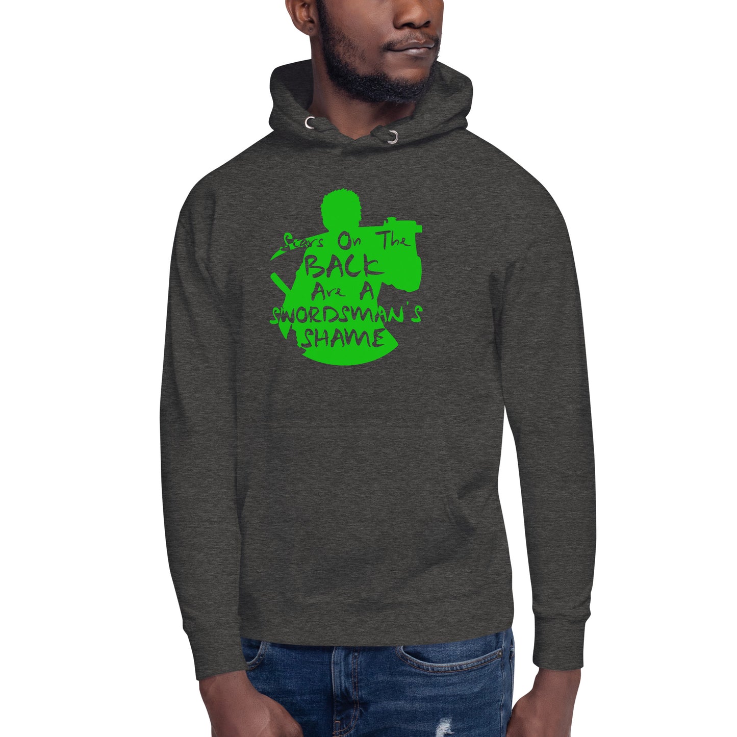 "Scars On The Back Are A Swordsman's Shame" Zoro Inspired Quote Unisex Hoodie One Piece (Dark Fabric)