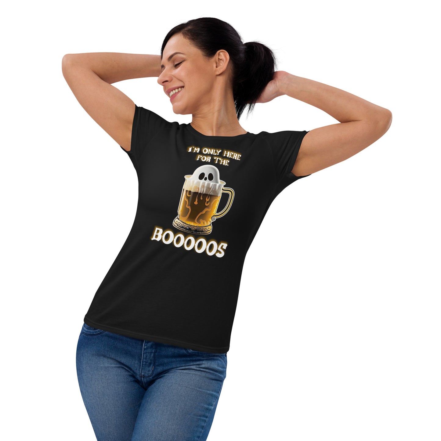 "I'm Only Here For The Booooos" Funny Halloween Women's Short Sleeve T-Shirt