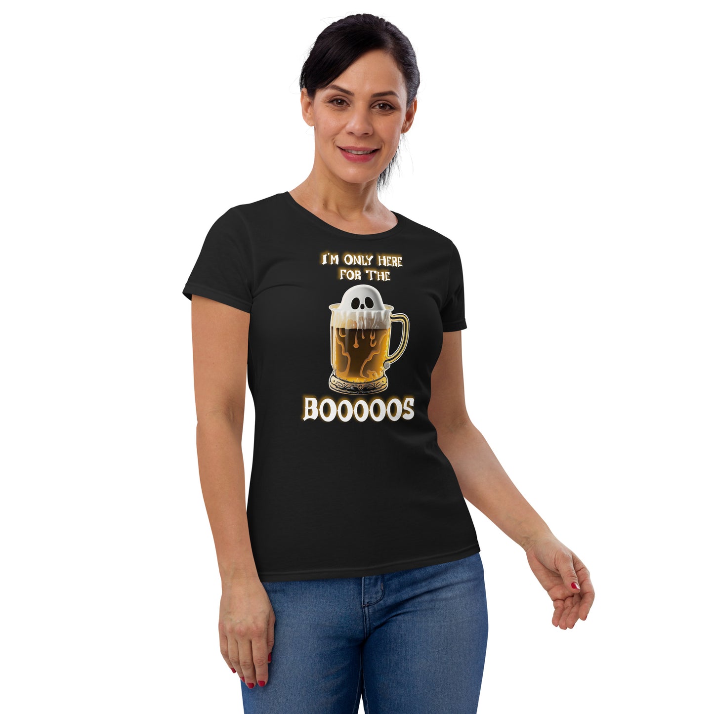 "I'm Only Here For The Booooos" Funny Halloween Women's Short Sleeve T-Shirt