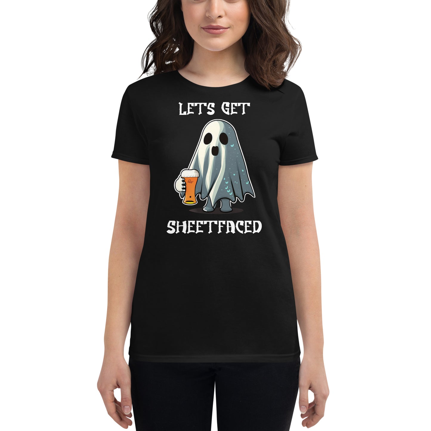 "Lets Get Sheetfaced" Funny Halloween Women's Short Sleeve T-Shirt