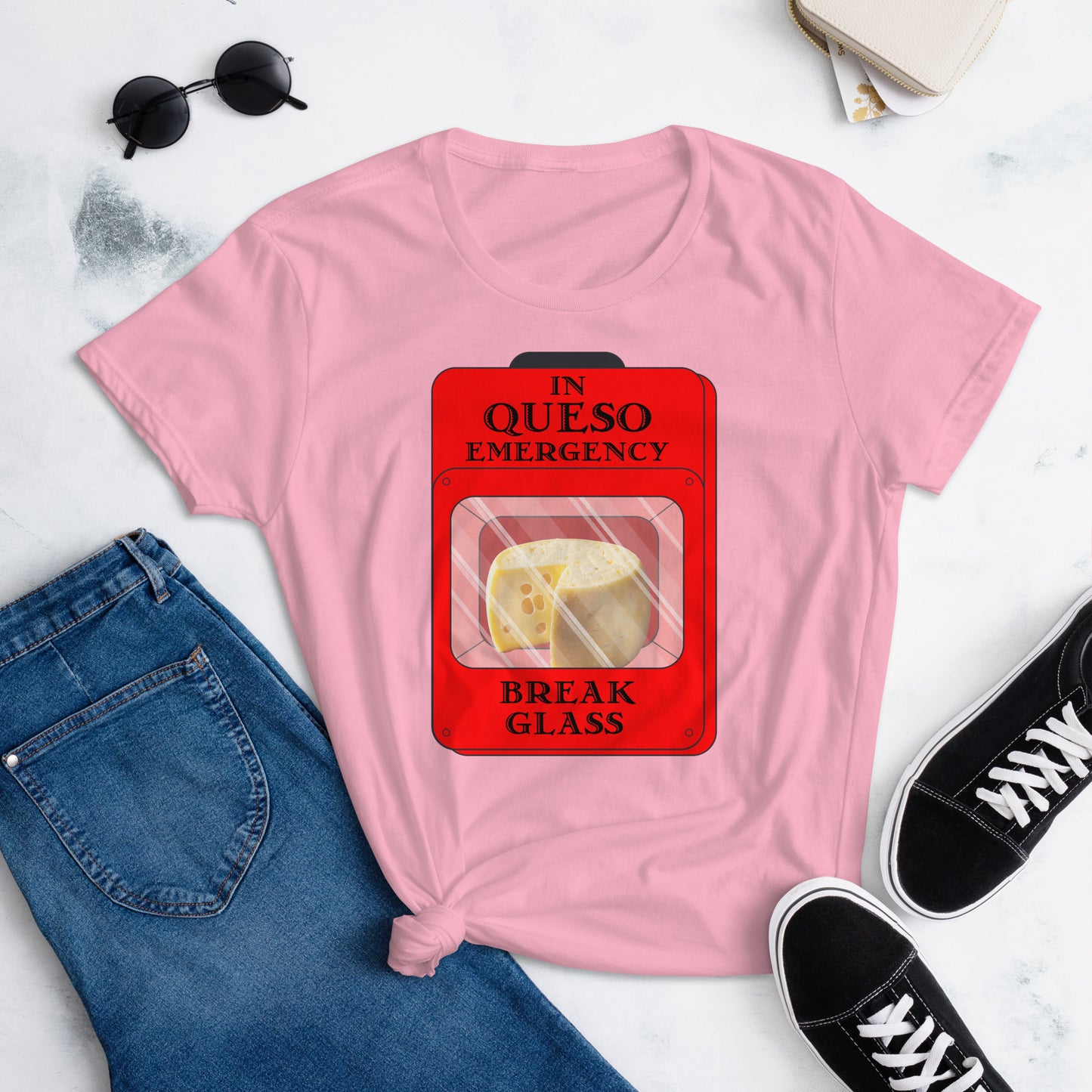 "In Queso Emergency Break Glass" Women's Short Sleeve T-Shirt