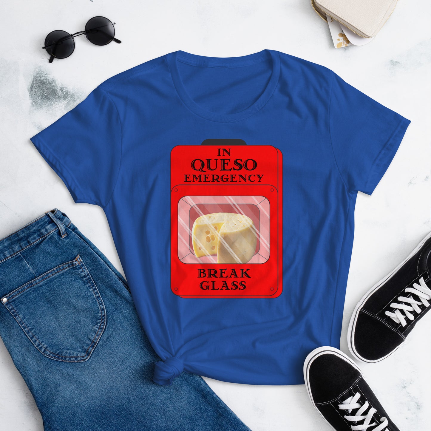 "In Queso Emergency Break Glass" Women's Short Sleeve T-Shirt