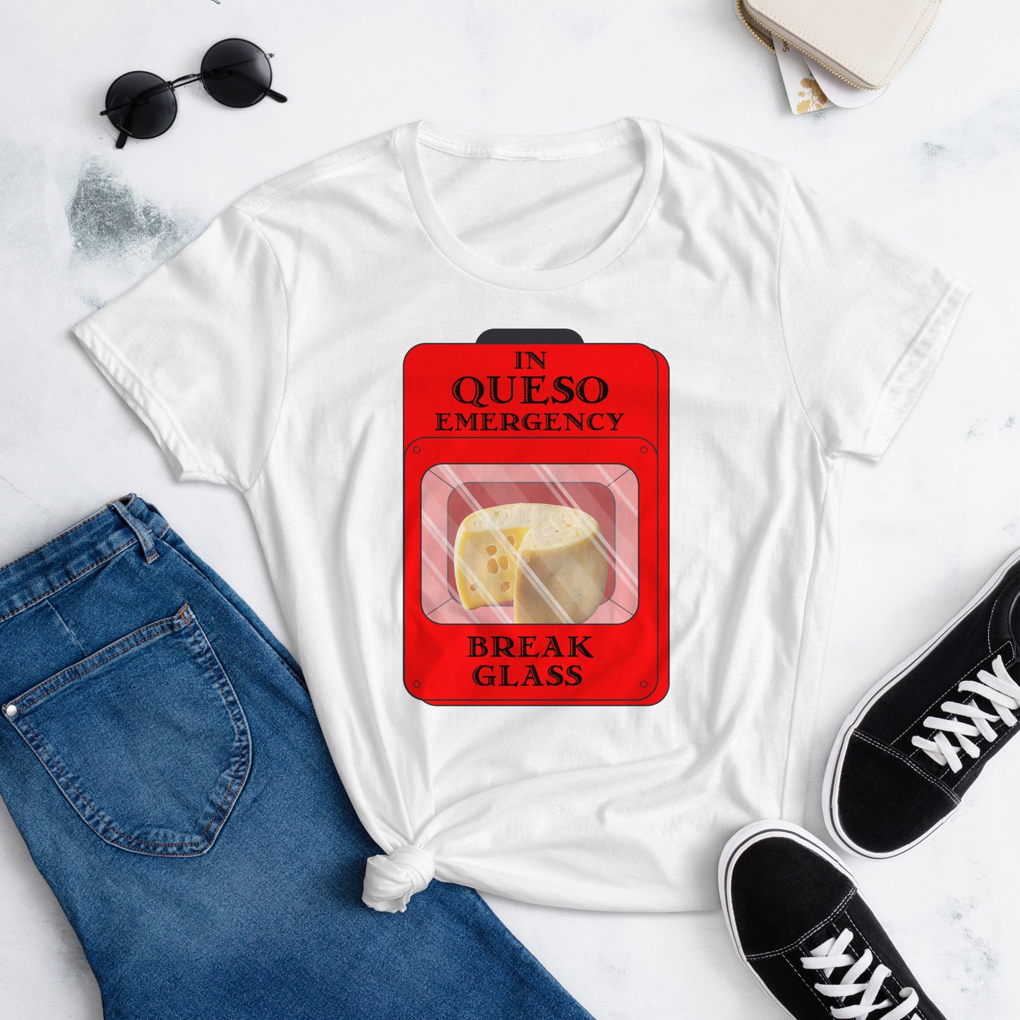 "In Queso Emergency Break Glass" Women's Short Sleeve T-Shirt